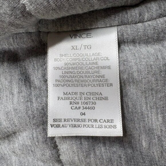 Vince Mens Gray Stand Up Wool Cashmere Sleeveless Full Zip Thick Vest Size XL - Picture 9 of 12